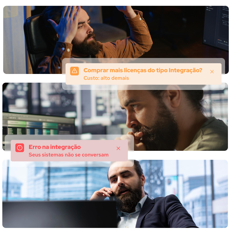 Equipe de TI sobrecarregada, cercada de alertas: integração com erro, sistemas que não se conversam e custo alto de licenças